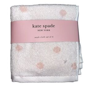 Kate Spade Washcloths Set of 4 White with pink polka dots NWT